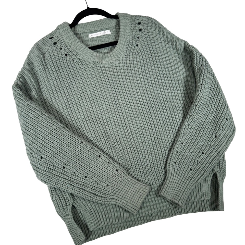 Altar'd State Sweater Womens M Sage Green Pointelle Chunky Knit Cottagecore Boho